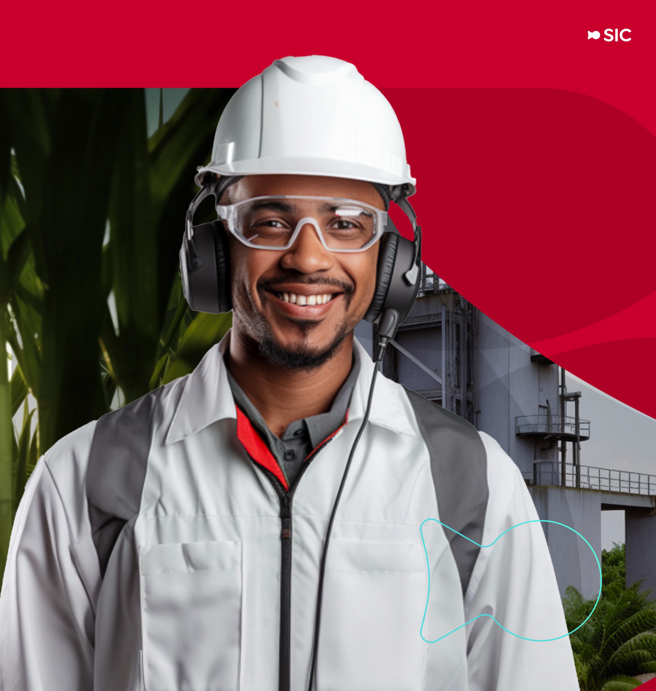 Profissional da indústria sorrindo em campanha do SIC